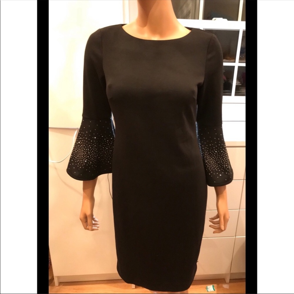 Black Calvin Klein Bell Sleeve Shift Dress